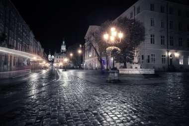 Old European city at night clipart