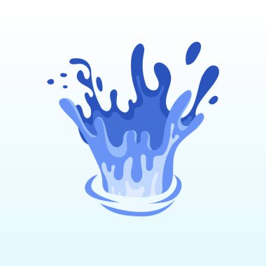Temiz su sıçramasının vektör çizimi. Çizgi film suyunun tasarım elementleri için uygun. Aqua sıvı dinamik hareketi. Düz tasarımda gerçekçi su sıçraması.