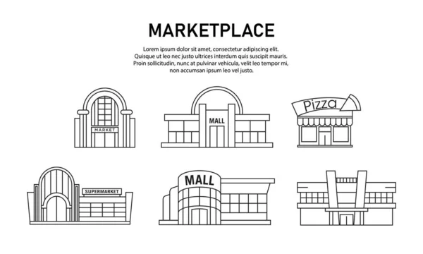 Коллекция Векторных Иллюстраций Супермаркетов Торговых Центров Подходит Иллюстраций Рекламных Кампаний — стоковый вектор