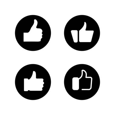 Başparmak yukarı simgesi seti. Sosyal medyadan tasarım elemanı ve düğme gibi şeyler için mükemmel. Başparmağın daire şeklinde düz simge koleksiyonu. 