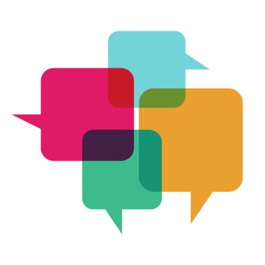 Renkli etkileşimli sohbet baloncuklarının düz vektör çizimi. Sosyal medyadan illüstrasyonlar için mükemmel ve grup sohbet faaliyetleri sıcak konuları tartışıyor.