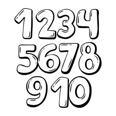 El çizimi kabarcık sayıları vektör illüstrasyonu. Poster ve matematik öğesi için uygun.