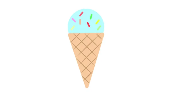 벡터 그림처럼 흰 배경에 아이스크림 볼을 놓고 와플 컵을 만드세요. 식욕을 돋구고, 달콤하고, 우유같고, 과일 디저트. 설탕을 토핑하는 푸른색 아이스크림 — 스톡 벡터