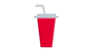Bir bardak samanlı soda. Vektör illüstrasyon çizgi film düz simgesi beyaz üzerinde izole