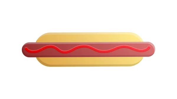 Hot Dog auf weißem Hintergrund, Vektorillustration. Brötchen mit Wurst, Ketchup. Lieblingssnack. Mittagszeit. deftiges Fast Food statt Suppe und eine volle Mahlzeit — Stockvektor