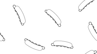 Beyaz arka planda sosisli sandviç, vektör çizimi, desen. Sosisli sandviç, doldurulmuş, iştah açıcı çörek. Siyah beyaz çizim, sosisli sandviç çizimi. kalem çizim biçimi çizimi