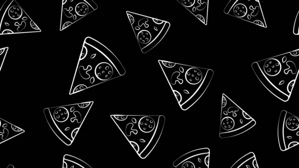 Patrón de boceto de pizza, patrón de vector sin costuras, dibujo dibujado a mano rebanada de pizza aislada sobre fondo blanco, vector — Vector de stock