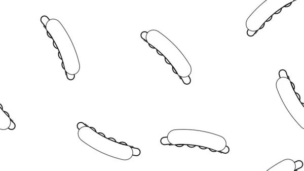 Hot dog sobre fondo blanco, ilustración vectorial, patrón. emparedado de salchichas, relleno, bollo apetitoso. ilustración en blanco y negro, dibujo de un perro caliente. lápiz dibujo estilo ilustración — Vector de stock