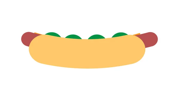 Hot dog na białym tle, ilustracja wektora. Bułka z kiełbasą, ketchup, musztarda. obfite nadzienie kiełbasek, ser, zioła, niezdrowa przekąska. kanapka ciężarówka żywności — Wektor stockowy