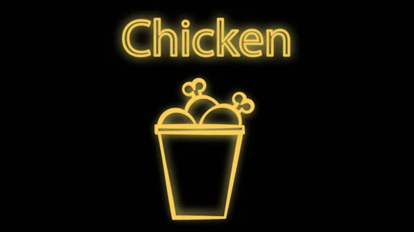 Chicken legs on a black background, vector illustration. neon sign. neon orange color. glowing box with the inscription chicken. breaded chicken legs, fast food food, quick snack — Stock Vector