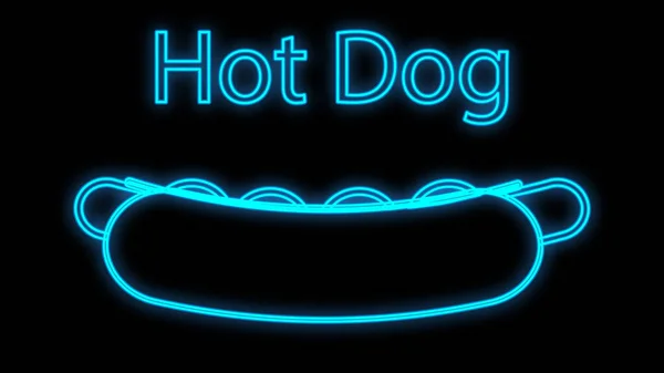 Hot dog op een zwarte achtergrond, neon, vector illustratie. Worstjes sandwich, gevulde, smakelijke broodjes. neon met een blauwe inscriptie. helder uithangbord voor café, restaurant — Stockvector