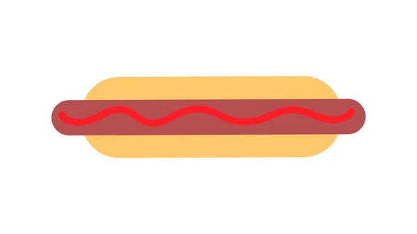 Hot dog op witte achtergrond, vectorillustratie. broodje met worst, ketchup, mosterd. Een stevige vulling, een schadelijk gerecht. fastfood snack. schade aan gezondheid en lichaam. vette levensmiddelen — Stockvector
