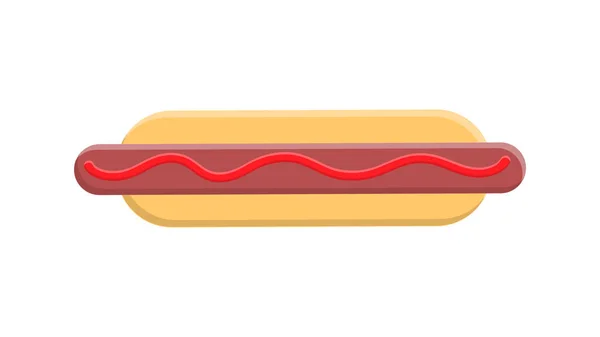 Hot Dog auf weißem Hintergrund, Vektorillustration. Brötchen mit Wurst, Ketchup, Senf. deftige Füllung, ein schädliches Gericht. Mittagessen mit Sandwiches. Junggesellenleben. Gesundheitsschäden — Stockvektor