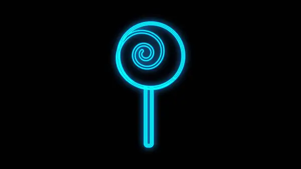 Lollipop-Neon-Ikone. Süßigkeiten fluoreszierendes Etikett. Parteisymbol. Dessert Leuchtwerbung, Schild, Markt, Ladenschild — Stockvektor