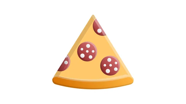 Skiva pizza på en vit bakgrund, vektor illustration. aptitretande pizza på tunn deg fylld med korv och bacon, ost. skadlig, kaloririk mat. snabbmatslunch, snabbt mellanmål — Stock vektor