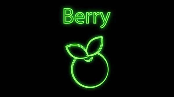 Cranberry em um fundo preto, baga vermelha, ilustração vetorial, néon. cranberries de açúcar. sinal de néon em verde com a inscrição. decoração de cafés, restaurantes — Vetor de Stock