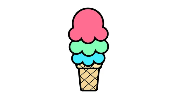 Helado con bolas cremosas brillantes en un vaso de gofre sobre un fondo blanco, ilustración vectorial. postre de leche. bolas de bayas de diferentes colores con azúcar espolvoreado. Desierto de la leche — Vector de stock