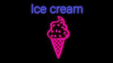 Neon dondurma işareti, siyah arkaplanda vektör çizimi