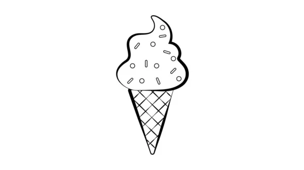 Gelato di forma insolita in un bicchiere di cialda su fondo bianco, illustrazione vettoriale. dessert al latte. su palle di bacca cremose, zuccherini dolci. disegno nello stile di uno schizzo a matita — Vettoriale Stock