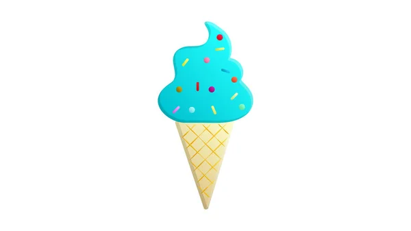Мороженое необычной формы в вафельном бокале на белом фоне, векторная иллюстрация. Молочный десерт. голубой ягодный шар с сахарной крошкой. Десерт из молока и ягод — стоковый вектор