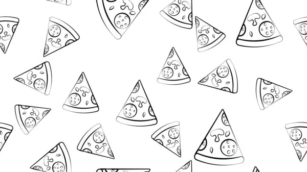 Wzór pizzy rysunek tła. Śmieciowe jedzenie bez szwu strony rysowane do pakowania i drukowania dekoracji — Wektor stockowy