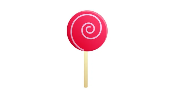 Söt rund karamell på en pinne, på en vit bakgrund, vektor illustration. aptitretande röd klubba, socker godis. mellanmål för barn när du planterar en cirkus eller ett zoo — Stock vektor