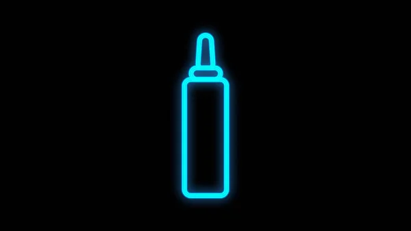 Ragyogó neon vonal Szósz palack ikon elszigetelt fekete alapon. Ketchup, mustár és majonézes flakon szósszal — Stock Vector