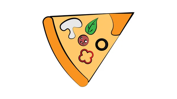 Rebanada de pizza con salami de oliva y prado. Vector clip art comida rápida ilustración — Vector de stock