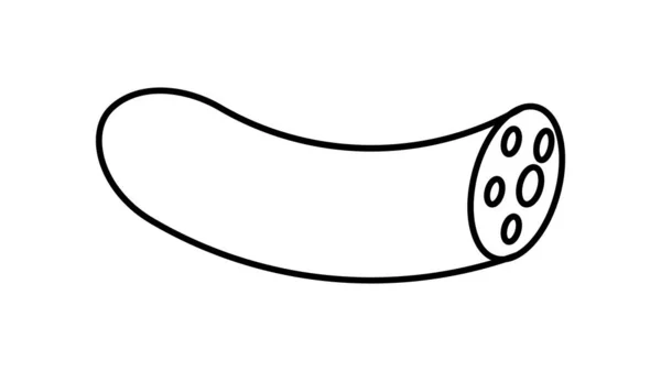 소세지 줄에 단단 한 아이콘. 살라미 소시지 삽화는 흰색으로 분리되었습니다. 웹과 앱을 위해 디자인 된 고기 반쪽 소시지 베이컨 기본 디자인 — 스톡 벡터