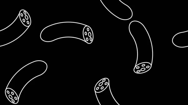 Nahtloses Muster auf weißem Hintergrund mit Würstchen und Salami. Wurst, Salami und Fleischgerichte mit Dill und Pfefferkörnern. Vektorillustration — Stockvektor
