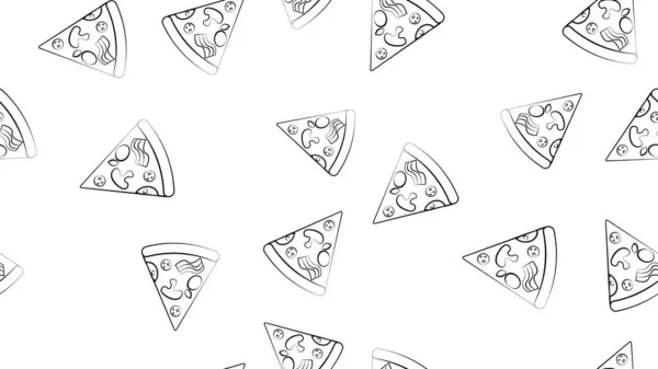 Padrão sem costura de fatias de pizza com doodle de salsicha. Italiano —  Vetores de Stock