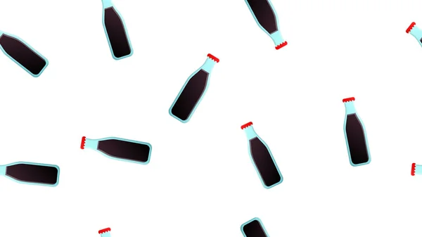 Limonada de color negro en una botella de vidrio sobre un fondo blanco, ilustración vectorial, patrón. Cola para comida rápida. limonada dañina. fondo de pantalla para el diseño de restaurantes de comida rápida, bares de aperitivos — Vector de stock