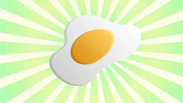 Creativos huevos revueltos logotipo del desayuno con rayos de luz sobre fondo azul buenos días o mañana huevo — Vector de stock