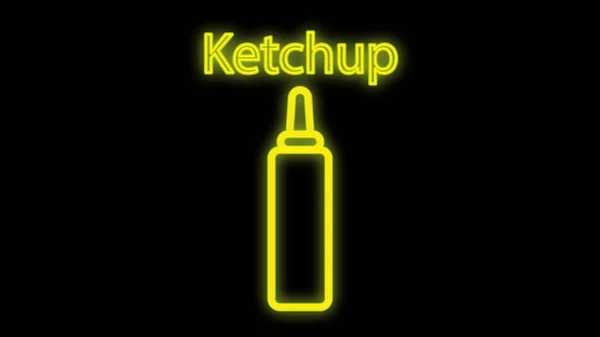 Ketchup su sfondo nero, illustrazione vettoriale. insegna al neon con l'iscrizione ketchup. giallo neon. cartello insolito per un caffè, ristorante. arredamento per fast food — Vettoriale Stock