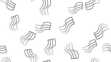 Beyaz arka planda bir parça pastırma, vektör çizimi. Bir parça kızarmış domuz eti. Domuz yağlı et. Kahvaltı yemeği. Kısa bir ısırık için pastırma. Yol kenarındaki kafe fast food, siyah beyaz çizimler.