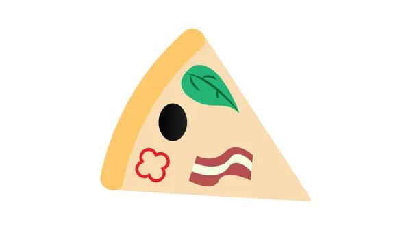 Plasterek pizzy na cienkiej skorupie, białe tło, ilustracja wektora. pizza z mięsem, grzybami, serem, oliwkami. Włoska pizza, trójkątny kawałek, szybki kęs. apetyczne fast food — Wektor stockowy