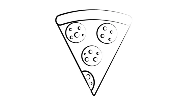 Rebanada de pizza en corteza fina, fondo blanco, ilustración vectorial. pizza con trozos redondos de salami. Pepperoni pizza italiana. deliciosa pizza grasosa. snack de comida rápida poco saludable — Vector de stock