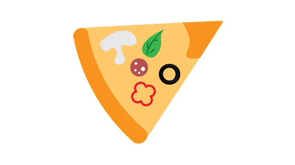 Fetta di pizza su pasta sottile, su fondo bianco, illustrazione vettoriale. pizza ripiena di funghi, salsicce, formaggi ed erbe aromatiche. fast food per pranzo e cena — Vettoriale Stock