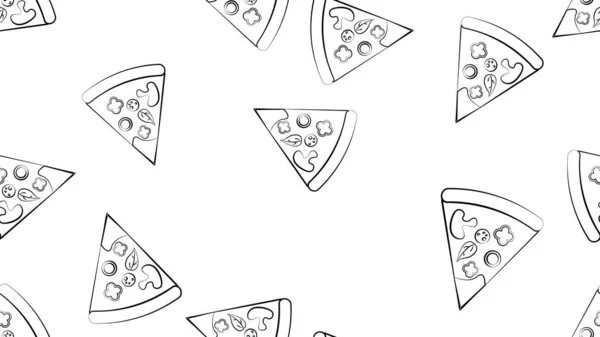 Tranche de pizza sur pâte fine, fond blanc, illustration vectorielle, motif. pizza farcie de viande, fromage. design et décor de la cuisine. motif noir et blanc dans le style croquis au crayon — Image vectorielle