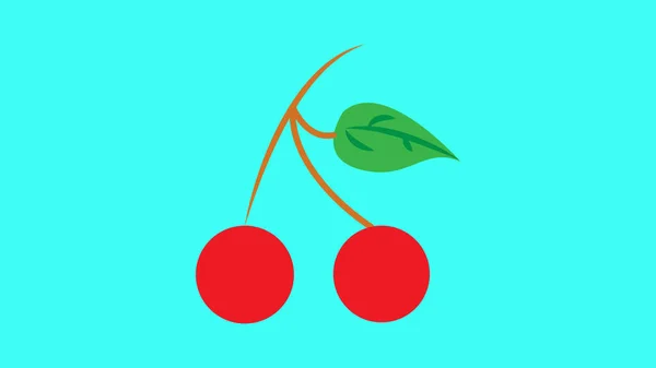 Cereja vermelha madura com folhas verdes sobre fundo branco. Ilustração vetorial — Vetor de Stock