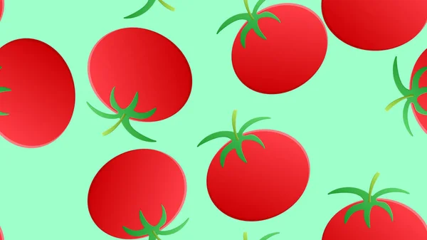 Tomate auf grünem Hintergrund, Vektorillustration, Muster. appetitliche Tomaten, frischer Salat, gesunde Ernährung. Dekor mit Tomaten, Tapete für Küche, Catering. runde rote Tomaten — Stockvektor