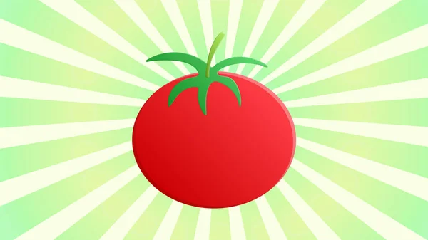 Tomate sobre fondo blanco-verde, ilustración vectorial. tomate apetitoso, ensalada fresca, comida saludable. tomate jugoso para bajar de peso, vegetal brillante y redondo — Archivo Imágenes Vectoriales