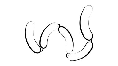 Beyaz arka planda sosisler, vektör çizimi. Öğle ve akşam yemeği için bir sürü sosis. Izgara sosis, lezzetli et aperatifleri. Et lezzetleri için doğal ambalaj