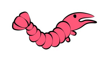 Beyaz arka planda iştah açıcı karides, vektör çizimi. Gözleri olan karides, sağlıklı beslenme için deniz ürünleri. Lezzetli balıklar, deniz ürünleri. Doğal zayıflatma ürünü