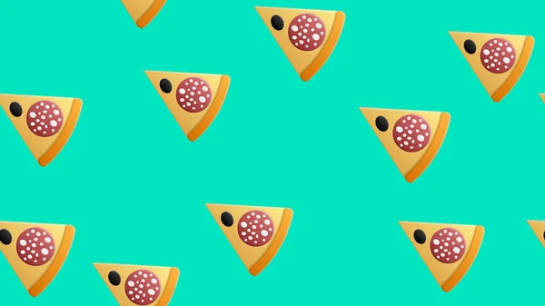 Fetta di pizza su sfondo blu, illustrazione vettoriale, motivo. appetitosa, deliziosa pizza con una varietà di ripieni. modello senza soluzione di continuità, sfondo, modello infinito. arredamento e carta da parati — Vettoriale Stock