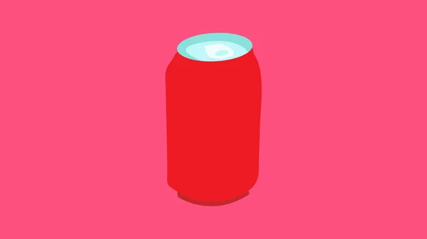 Tin fles op een roze achtergrond, vector illustratie. fles voor drankjes en limonades. container voor frisdrank rood. limonade in een wegwerpverpakking. schade aan het milieu — Stockvector