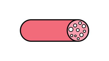 Beyaz arka planda yarı dairesel salam, vektör illüstrasyonu. Domuz yağlı sosis, hacimsel çizim. Bira için salam, et tabağı. Hızlı atıştırma