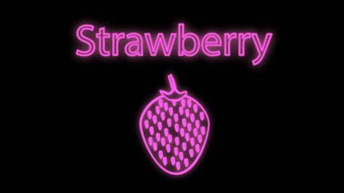 Siyah arka planda çilek, vektör illüstrasyonu, neon. Lezzetli böğürtlen Neon mor. Parlak aydınlanma, kafeler ve restoranlar için imza.