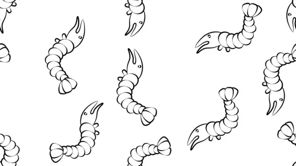 shrimp on white background, vector illustration, pattern. seafood for food. seamless illustration, wallpaper for the decor of cafes and restaurants in black and white pencil drawing style.