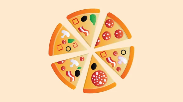 Pizza Com Coberturas Fundo Rosa Ilustração Vetorial Muita Fatia Pizza — Vetor de Stock